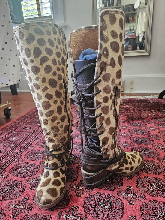 Freebird by Steven Shoes - Freebird By Steven Leopard Print Lace-Up Knee High Women's Boots - Brown